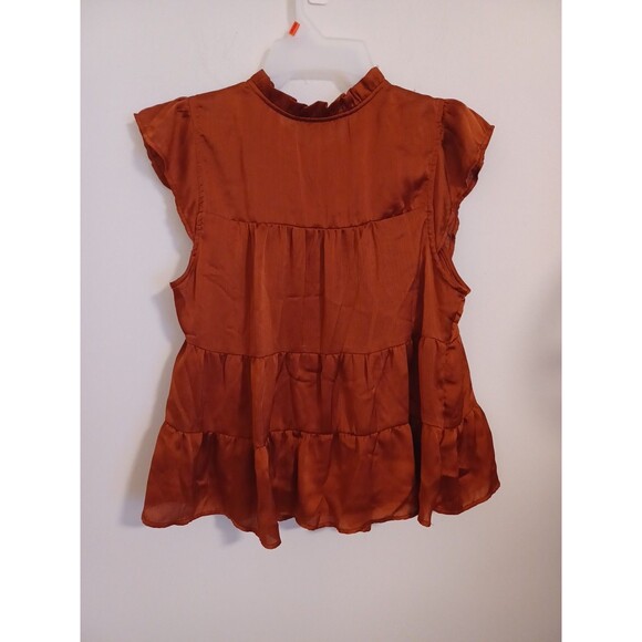 Monteau LA Babydoll Satin Top L Fire Brown Tiered Coquette Romantic Ruffled Y2k - Picture 5 of 8